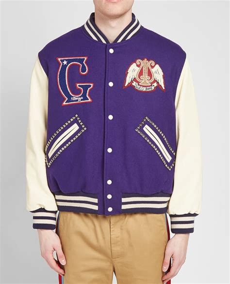 gucci band varsity jacket|men's gucci puffer jacket.